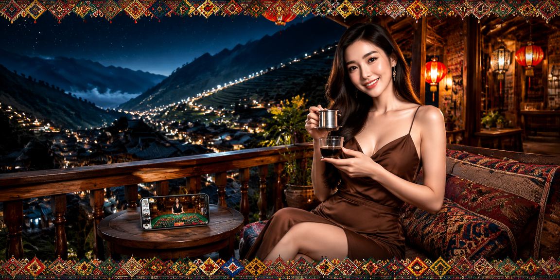 Người dùng tại Sa Pa ngồi trong quán cà phê đặt cược trực tuyến và theo dõi tỷ lệ kèo thể thao trên laptop